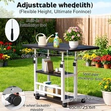 Sturdy Adjustable Height Versatile Garden Workbench| Metal Structure, Spacious Work Surface, Equipped With Lockable Wheels, Ideal For Office, Bedroom, Patio, Gardening, Long-Lasting And Easy To Maintain Design, Plant Stand, Outdoor Garden Table WXXP - [Reinforced Three-layer] - View 9