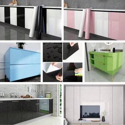 1 cuộn giấy dán tường nhà bếp bóng, giấy dán tường có thể bóc và dán lại, giấy dán mặt bàn, giấy lót kệ trang trí bằng vinyl tự dính có thể tháo rời, chống thấm nước, nhiều màu sắc.