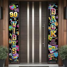 1 Cặp biểu ngữ trang trí hiên nhà phong cách retro disco hip hop bằng polyester với chủ đề "Trở lại thập niên 90", thiết kế nhạc Rock & Pop, phù hợp sử dụng trong nhà và ngoài trời | Lý tưởng cho các buổi tiệc sinh nhật và trang trí sự kiện hoài cổ | Thiết kế retro thập niên 90, trang trí hiên nhà, trang trí tiệc tùng - A - Xem 4