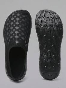 2026春夏新款女士软底休闲鞋，时尚百搭，尼龙网布编织，镂空透气，户外防滑步行一脚蹬鞋，母亲节礼物 - 黑色 - 查看 4