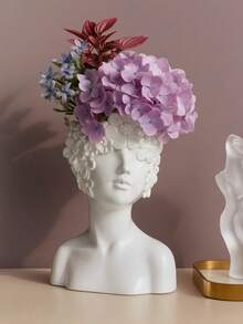 1pc Petal-Shaped Face Vase, A Creative Nordic-Style Cream-Inspired Vase Featuring A Human Face Design, Suitable For Home Living Room Table Decoration. - Multicolor - View 7