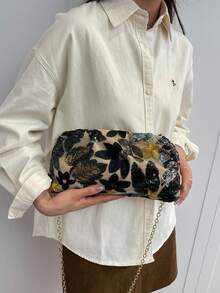 Túi xách nữ kiểu Trung Quốc thêu hoa đính sequin, dây đeo vai, thích hợp cho các bữa tiệc tối - Chất liệu cao cấp. - màu đen - Xem 2