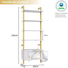 6 Layer Librero Con gabinete Wall Mounted Librero Organizador Open Estante Organizador Librero Madera Librero Minimalista Suitable for Home Office Bedroom Living Room Blanco Marmol - como en la foto - Ver 2