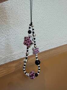 Leopard Print Flower Phone Lanyard, Handmade Beaded Camera/Earphone Strap Chain, Multi-Function Lanyard - Multicolor - View 2