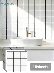 2pcs/10pcs Square Grid Self-Adhesive Ceramic Tile Mosaic, Suitable For Kitchen, Bathroom, Living Room Backsplash, Stickers, Wall Decals, Vinyl Decals, Home Decor, Spring Decorations, Refresh Your Home, Holiday Decorative Stickers, Birthday & Graduation Gifts - Multicolor - View 31