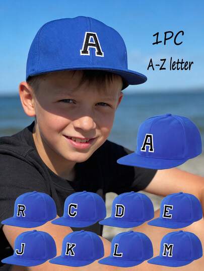 1pc Adjustable A-Z Letter Flat Brim Baseball Cap, Outdoor Sun Protection Casual Hat Suitable For Spring/Autumn Travel, Beach, Y2K Style For Boys
