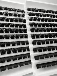 10排100片浓密假睫毛，200D密度假睫毛，单层蓬松假睫毛套装，超长假睫毛套装，D卷翘假睫毛套装，10-18毫米浓密睫毛簇，适合新手，日常妆容，派对妆容，打造浓密卷翘迷人睫毛，睫毛簇，单片假睫毛，假睫毛，混合长度，猫眼妆效，可重复使用 - D - 查看 6