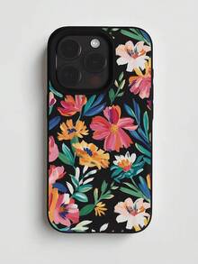 1件装简约个性化多色花卉图案黑色流苏边手机壳，兼容 16/16Pro/16Plus/15/15ProMax/15Pro/11/12/13/14ProMax/11Pro/11ProMax/12Pro/12ProMax/13Pro/13ProMax/14Pro/14ProMax，软壳，优雅创意设计 - 彩色 - 查看 1