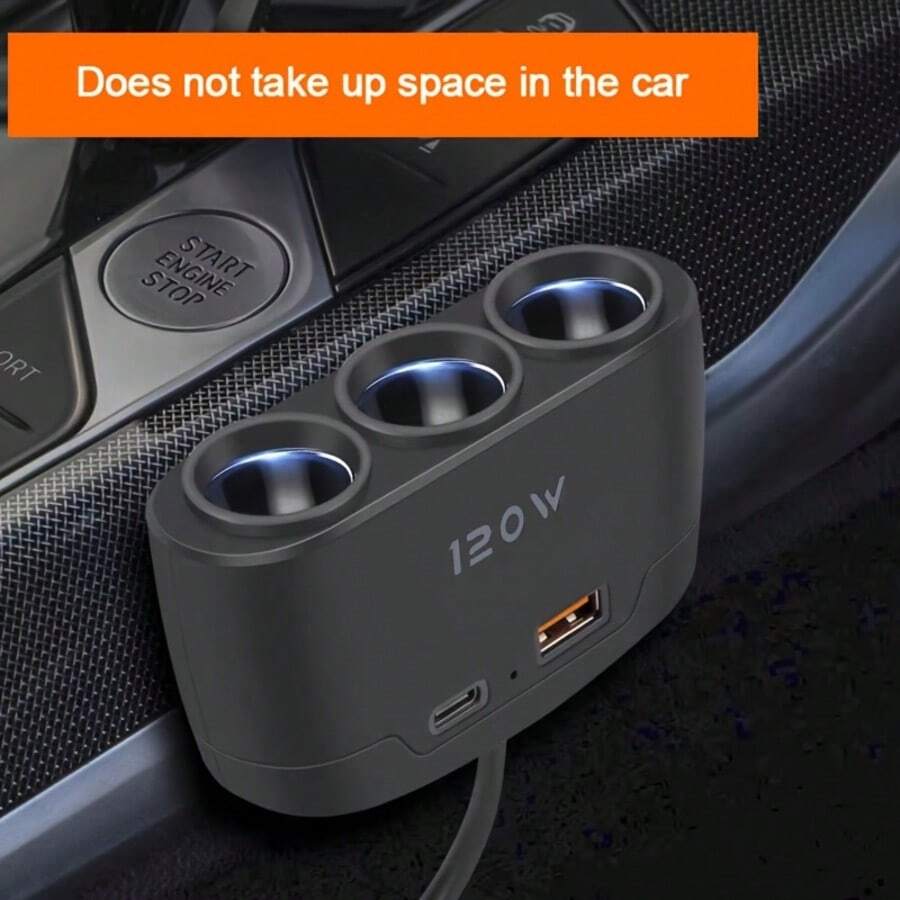 1个USB-C车载手机充电器，多功能USB车载插头适配器插座分线器，带3个转换头，12V/24V USB Type-C PD快充车载充电器适配器 - A - 查看 1