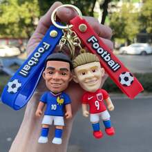Football Star Keychain Accessory, Small Pendant, PVC Soft Rubber Bag Charm, Jersey Keychain - Multicolor - View 2