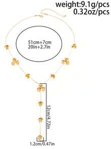 1pc Chic Ins Style Metal Drip Oil Petal Y-Shaped Necklace, Luxury Elegant Long Y-Shaped Clover Asymmetrical Pendant Necklace, Suitable For Women's Daily, Vacation, Party Wear - Gold - View 7