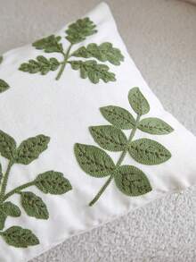 1pc Green Leaf Embroidered Throw Pillow Cover, Suitable For Indoor Decor, All Season Cushion Cover, Pillow Insert Not Included - Green - View 5