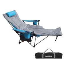 Silla reclinable para acampar con reposapiés extraíble con reposacabezas cojín de algodón sillas plegables portátiles ajustables para adultos color azul - Azul - Ver 1