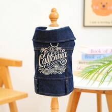 1pc Pet Clothes, Dog/Cat Jacket Coat, Small Dog Outfit, Dirt-Resistant Durable Wear, Spring/Summer New Arrival, All Season - Golden California Jacket - Blue - View 12