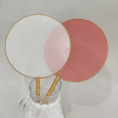 1 chiếc quạt tròn cán gỗ trơn kiểu cổ điển, dùng để tự thêu, viết thư pháp, vẽ tranh, quạt tròn Trung Quốc.