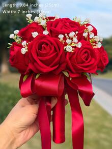 Bó hoa cưới pha lê hình trái tim 10 inch, nơ ren, hoa hồng lụa, phụ kiện trang trí lễ cưới, quà tặng tốt nghiệp, dạ hội. - Nhiều màu - Xem 49