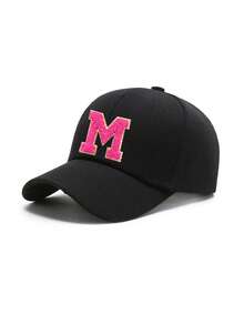 1 pièce Casquette de baseball réglable avec lettres de l'alphabet brodées pour enfants, chapeau de soleil décontracté unisexe, blanc os, pour les 8-16 ans - Noir - Voir 89