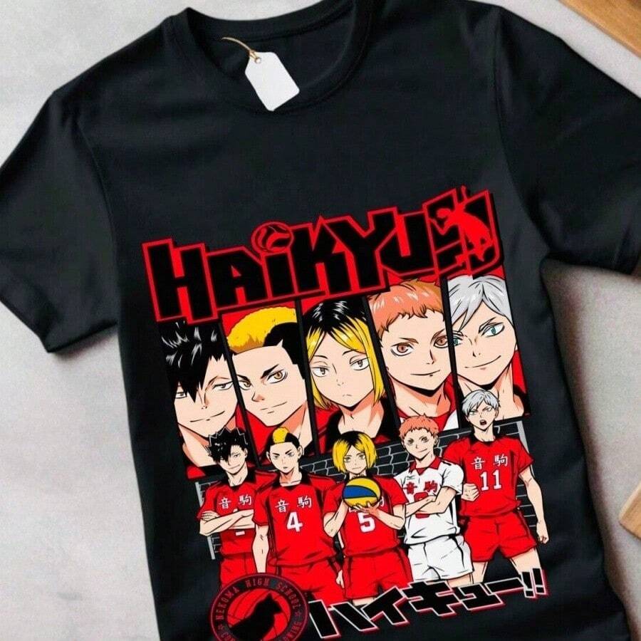 Camiseta unisex con estampado de tira de manga de Hinata Shoyo del anime Haikyuu Haikyu - Negro - Ver 1
