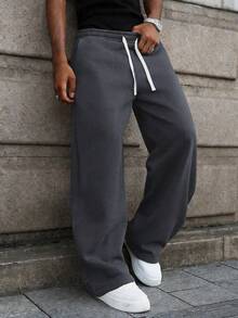 Spring And Autumn New Men's Long Pants - Solid Color, Glossy Surface, Casual And Sporty, Regular Size, Elastic Waist With Drawstring, Pockets, Suitable For Outdoor Camping, Vacation And Travel, Men's Straight-Leg Pants.Gifts For Boyfriend, Easter Gifts - Màu xám đen - Xem 4