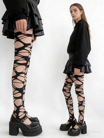 1双/2双装时尚镂空渔网袜，弹力网眼打底裤，适合酒吧、夜店、音乐节、度假穿着，也是送给爱人的礼物，适合体重90-130磅（约41-59公斤），身高155-170厘米。