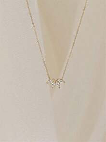 Women's Copper Zirconia Circle Link & Bow Pendant Necklace, Everyday & Gift - 1pc - 查看 2