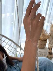 Bộ vòng tay, lắc tay, nhẫn tinh tế, mạ vàng thủ công, dây chuyền liên kết, quà tặng trang sức thời trang dành cho phụ nữ. - Bạc - Xem 1