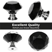 12个水晶玻璃橱柜/抽屉/衣柜把手，1.18英寸小型锌合金旋钮把手，家具五金配件 - 黑色 - 查看 5