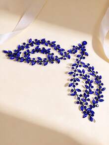 1pc Blue Crystal Bridal Forehead Headband, Fashionable Hair Accessory Suitable For Wedding, Party, Easter - Blue - View 4