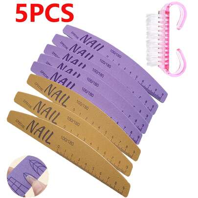 5PCS Nail File/Buffing Tool Is Durable, Won't Shed Sand, And Is A Double-Sided Polishing Sponge Tool Specifically For Nail Shaping. It's Washable And Features Nail Shape Guides And Markings