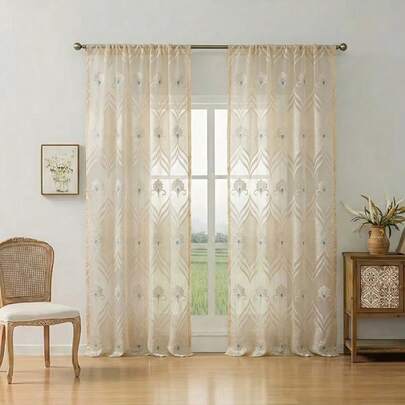 1pc Classical Baroque Ginkgo Leaf Sheer Curtain, Rod Pocket Top, Polyester Material, Jacquard Design, Lightweight & Soft, Machine Washable, Natural Lighting Filter, Luxury Style Home Curtain, Suitable For Bedroom, Living Room, Office, Kitchen