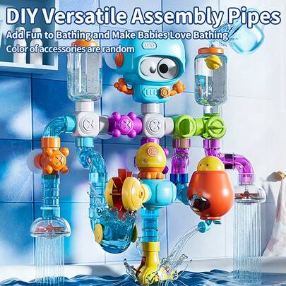 Đồ chơi xếp hình ống tự lắp ráp cho trẻ em, đồ chơi tắm vòi sen phun nước, quà tặng giáo dục cho bé trai và bé gái (Màu sắc phụ kiện ngẫu nhiên)