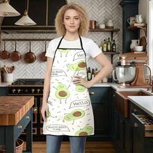 1pc Cartoon Avocado Pattern Apron, With Dancing Avocado Character, "Hello" And "Avocado Time" Dialogue Box, Cool Text, And Cute Green Avocado Illustration, Suitable For Kitchen Cooking And Baking - D - View 14