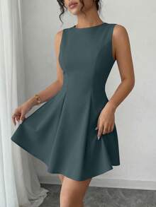 PRETTYGARDEN Women's Summer Dresses Elegant Sleeveless Boat Neck A Line  Formal Cocktail Party Wedding Guest Graduation Vacation Mini Dress Club Outfits For Women - 深藍色 - 查看 2