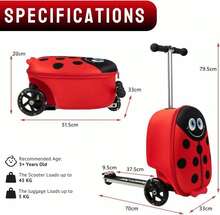 Aafan Kids Scooter-Themed Ride-On Suitcase  Fun 2-In-1 Luggage With Foldable Design, Smooth Wheels, Spacious Interior, Travel-Ready - Ladybird - View 7