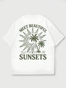 FRACTYR Men's Summer Casual Street Fashion Loose Coconut Tree Graffiti Retro Double-Sided Print Round Neck Short Sleeve Leisure T-Shirt - White - View 7