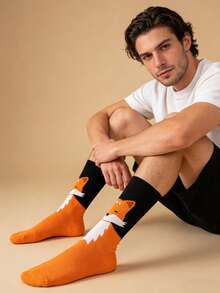 1 đôi tất nam dài đến bắp chân, phối màu cam và đen với họa tiết cáo, phù hợp cho mọi mùa. - Nhiều màu - Xem 4