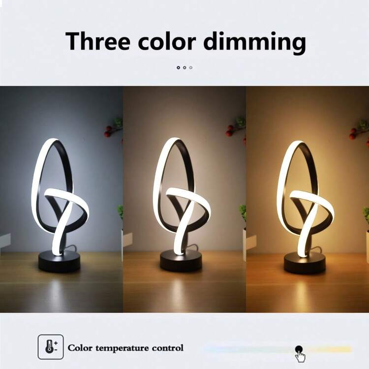 1pc Spiral LED Desk Lamp, Three-Color Dimmable Desktop Lamp, USB Powered, Push-Button Switch, Suitable For Bedroom, Living Room, Office, Coffee Shop Decoration, Birthday, Christmas, Valentine's Day, Halloween Gift. - Tricolor Light - View 2
