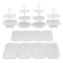 Juego de 12 soportes de plástico para cupcakes soporte para postres bandeja para servir platos de frutas para bodas cumpleaños fiestas postres barra de caramelos color blanco - blanco - Ver 8