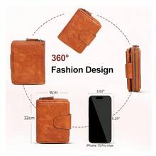 女士短款钱包，复古PU皮革拉链零钱包，高端手拿包 - 彩色 - 查看 4