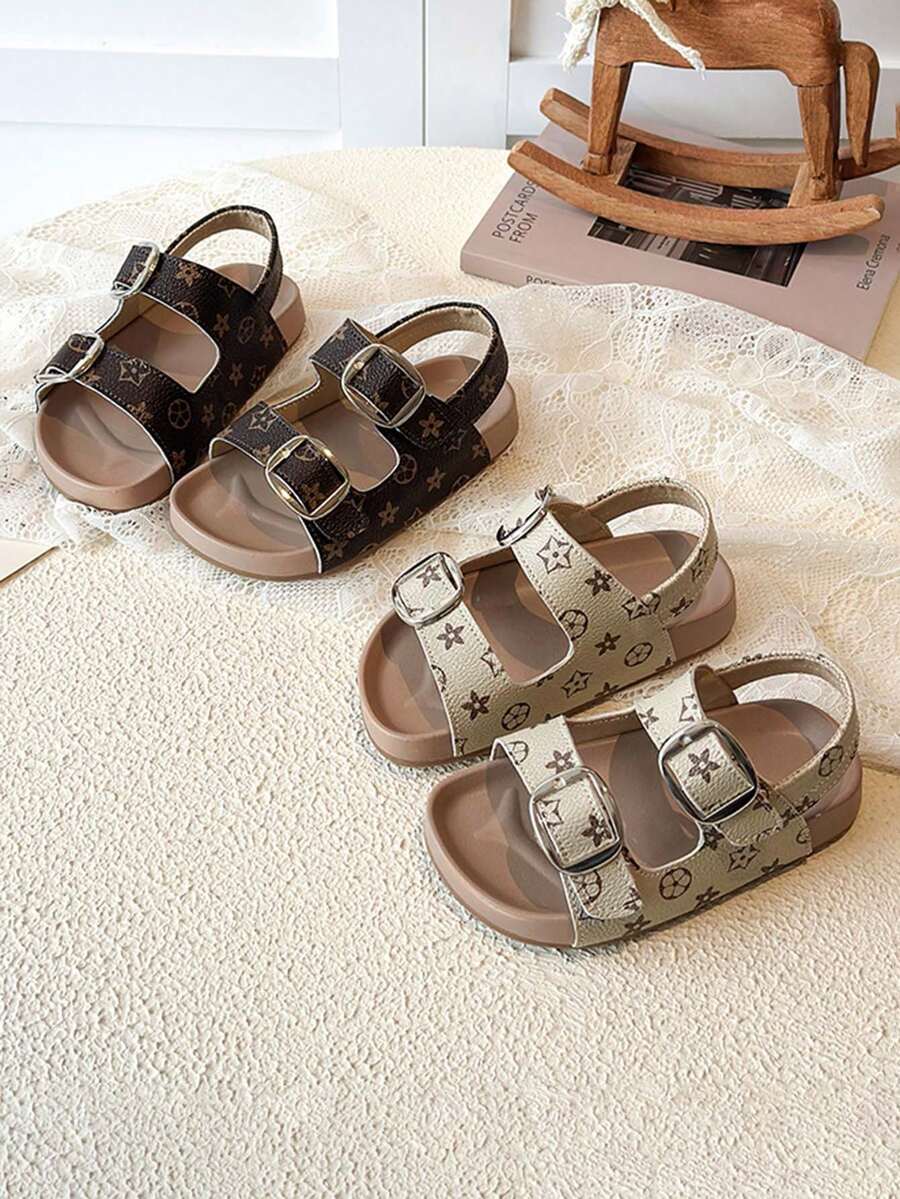 1 đôi dép xăng đan đế mềm chống trượt, hở mũi, đế bằng cho bé gái/bé trai, kiểu dáng đơn giản, thời trang mùa hè. - Màu be - Xem 1