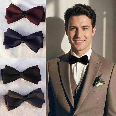 Corbata de moño para hombres, color burdeos y negro, vestimenta formal para padrinos de boda, novio, boda, estilo británico y coreano, verano, playa