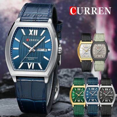  CURREN メンズ腕時計 トップラグジュアリー ミリタリースタイル メンズ腕時計 防水 本革ストラップ クォーツ カレンダー付き ギフト 8478