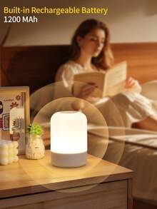 1pc LED Remote Control Night Light, Rechargeable Desk Lamp, Bedroom Bedside Lamp, Touch Sensor For Nighttime Feeding, Eye-Caring Sleep Light - White - View 4