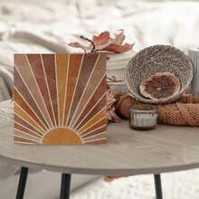 1pc 5*5inch(12.4*12.4cm) Boho Desk Decor - Retro Neutral Sunrise Sunset Sunshine Rustic Wood Block Plaque Box Sign For Bohemian Home Office Dorm Wall Tabletop Shelf Decorations - 1PC - 查看 3