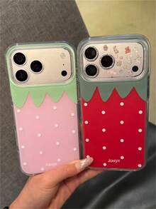 甜美可爱粉红色草莓白色波点亮面手机壳，兼容 17 Pro Max、17 Pro、16 Pro Max、15 Pro Max、14 Pro Max、13 Pro Max、16、15、14 Plus、12 Pro Max、11，可爱夏季水果图案，柔软IMD材质，保护后盖。 - 紅色 - 查看 3