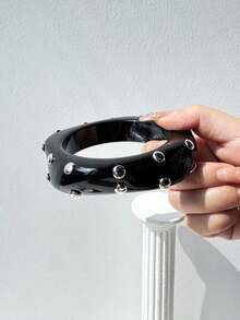 1 chiếc vòng tay sọc đinh tán bất đối xứng tối giản đen trắng, vòng tay charm phong cách punk phù hợp để đeo hàng ngày và dự tiệc. - Nhiều màu - Xem 14