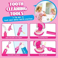 2026 Spring & Summer Kids Dentist Play Set Pink Fushia With Braces, Removable Teeth & Retainer, Educational Doctor Kit For Toddlers 3-5, Pretend Play Medical Toys For Girls Ages 4-7, Ideal For Holiday, Home Relaxation & Birthday Gifts - Fuchsia - View 6
