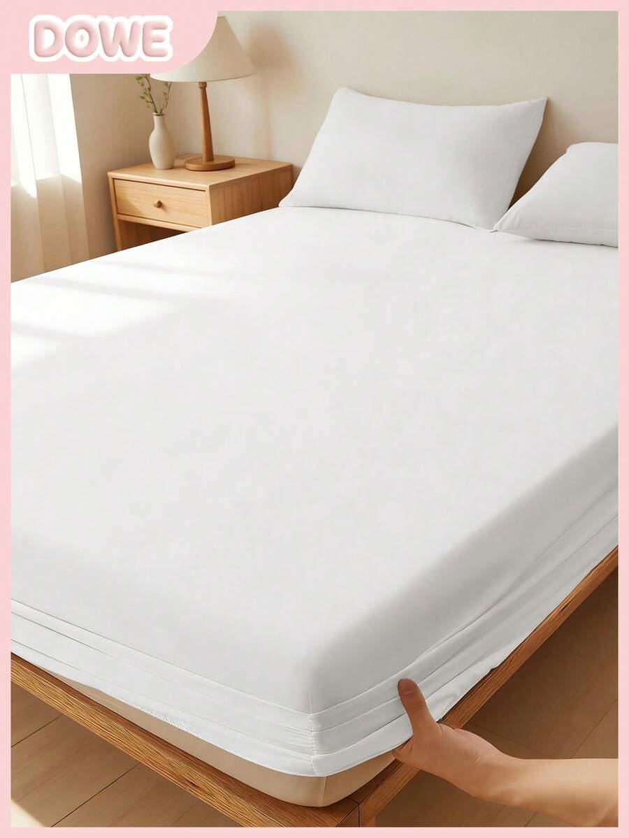 1 bộ ga trải giường màu trơn, tấm bảo vệ nệm, vỏ nệm, thiết kế túi sâu, mềm mại và thoáng khí, phù hợp với nhiều kích cỡ giường. - trắng - Xem 1