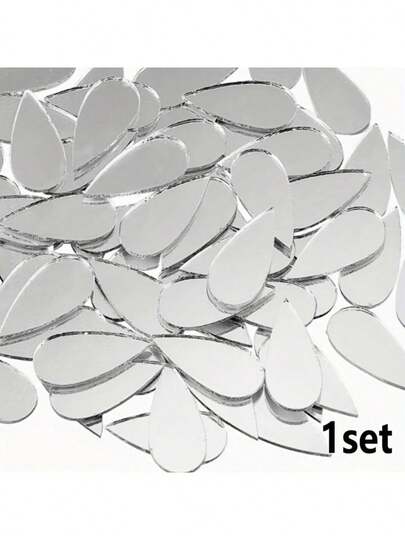 一套水滴形马赛克瓷砖，亚克力镜面马赛克瓷砖，适用于DIY工艺品、客厅装饰和家居装饰，自粘银色镜面瓷砖