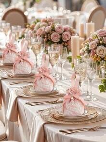 Túi quà họa tiết hoa, túi quà bằng vải bố màu hồng có quai xách, túi quà đựng kẹo mini có dây rút. - Nhiều màu - Xem 2